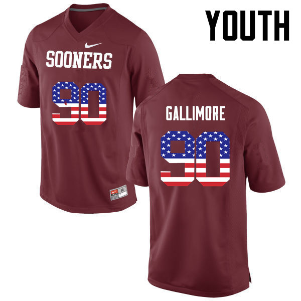 Youth Oklahoma Sooners #90 Neville Gallimore College Football USA Flag Fashion Jerseys-Crimson